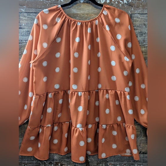 Boho Orange Polka Dotted Tiered Tunic - Picture 13 of 16